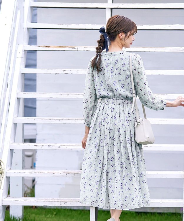 Tiaclasse 【新色追加・洗える】花柄フリルドレープワンピース ミント