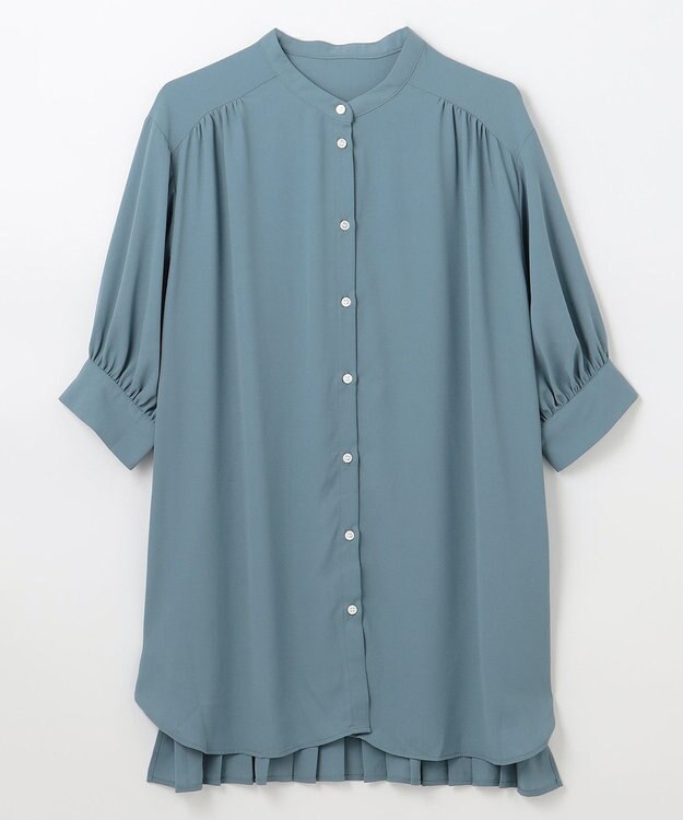 ANY L 【洗濯機可】バックプリーツシャツ ブルーグリーン