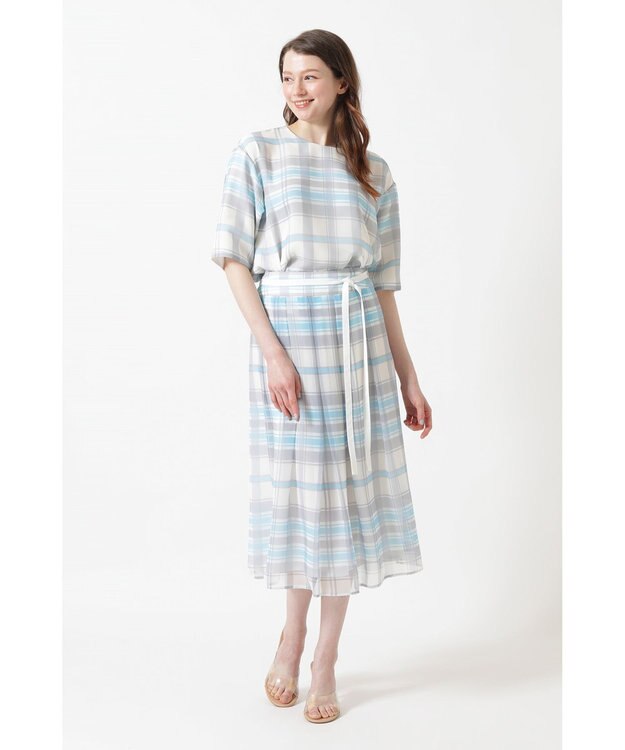 DAKS 50th アニバーサリーチェック シフォン レイヤードスカート ブルー