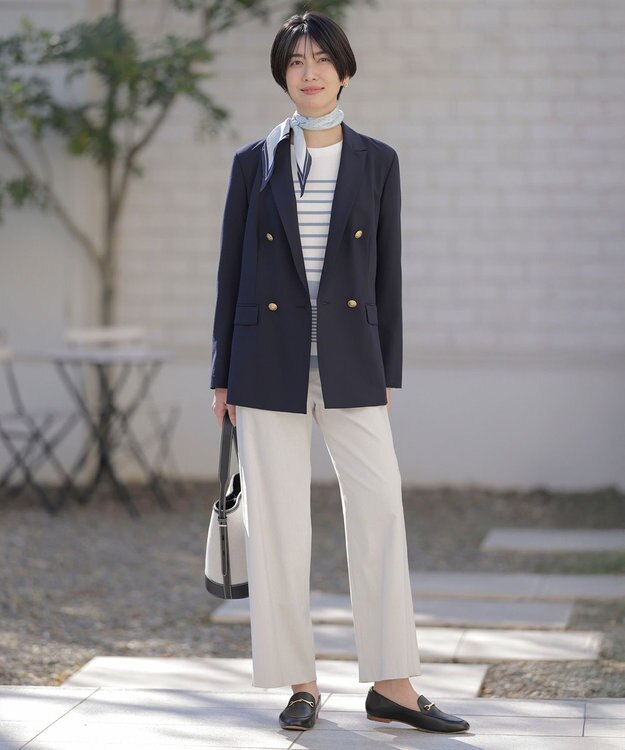 J.PRESS LADIES S 【セットアップ対応・洗える】セルロースリネンストレッチ ワイド パンツ ライトグレー系