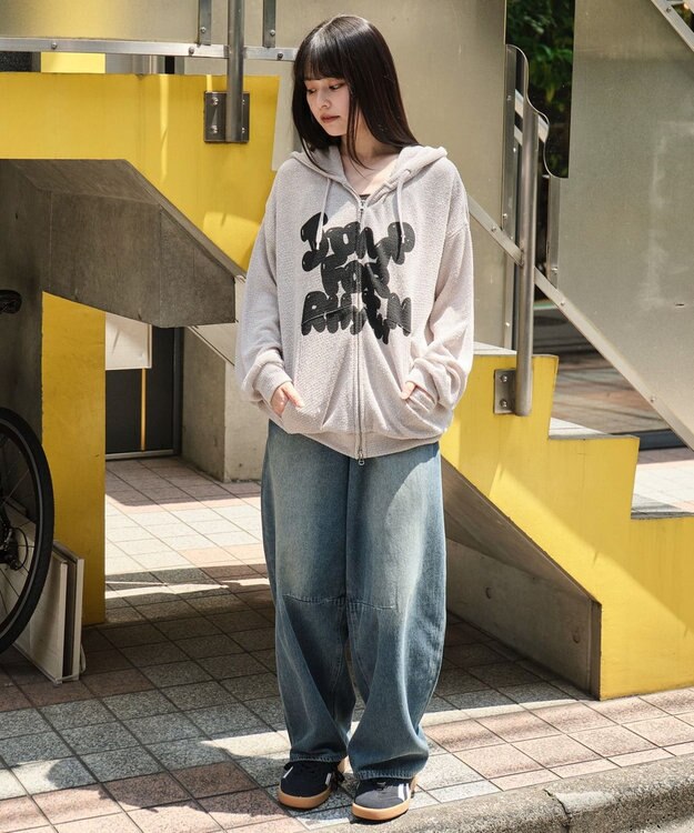 WEGO 【ユニセックス着用ITEM/MLサイズ展開】メッシュロゴジップパーカー グレー