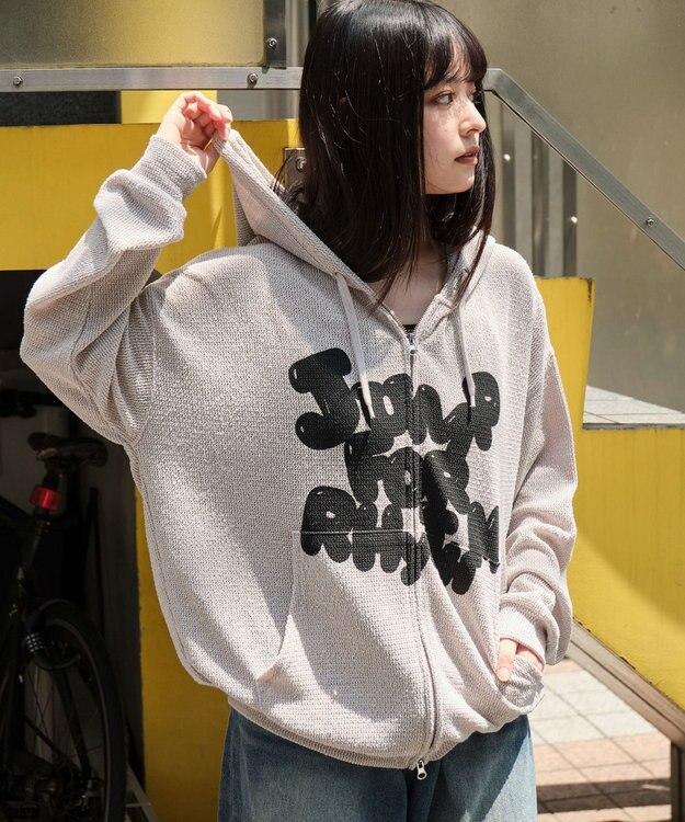 WEGO 【ユニセックス着用ITEM/MLサイズ展開】メッシュロゴジップパーカー グレー