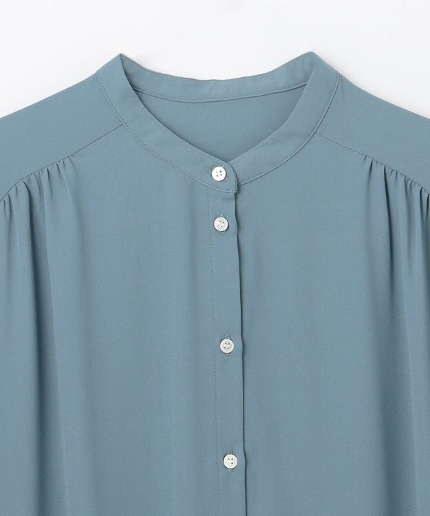 ANY L 【洗濯機可】バックプリーツシャツ ブルーグリーン