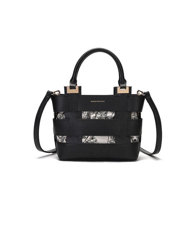 style code 【MERCURYDUO/マーキュリーデュオ】軽量メッシュ　花柄巾着付ミニトートバッグ ブラック