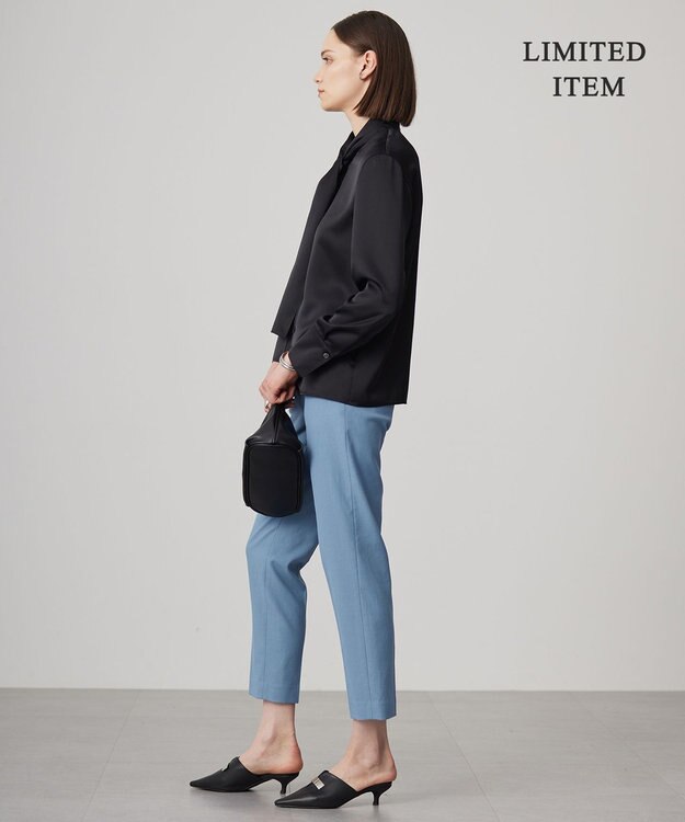 ICB 【WEB限定・洗える】 ドレープサテン ボウタイブラウス ブラック系