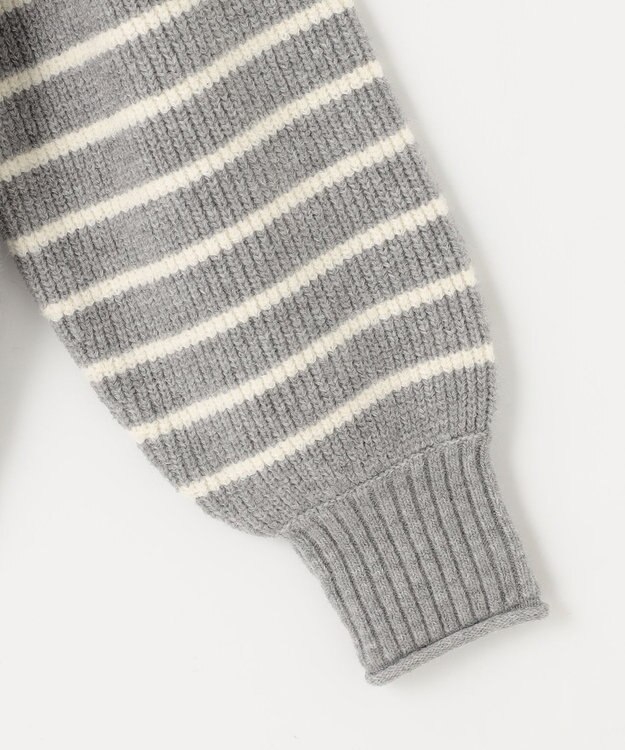 ANY SIS 【洗える】ハイネックボーダー ニット ライトグレー×アイボリーボーダー