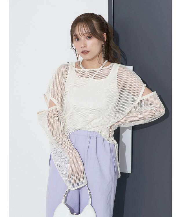 earth music&ecology ＳＥＴ２点メッシュプルオーバー＋タンクトップ Ivory