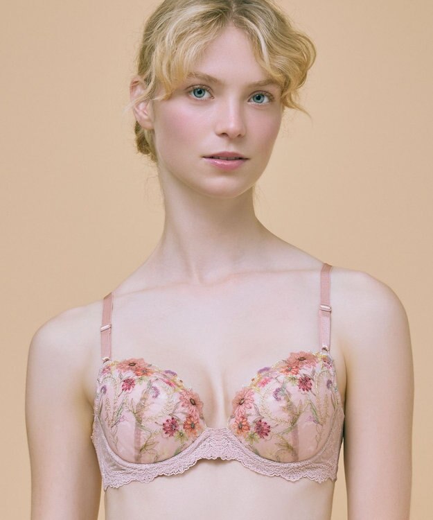 une nana cool バックスタイルまでかわいい Steppe Flower ワイヤーブラ スモークピンク