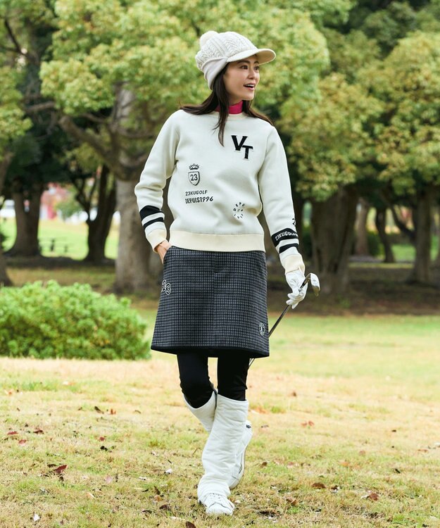 23区GOLF 【WOMEN】【ウォッシャブル】グラフィックダブルジャガードニット ホワイト系