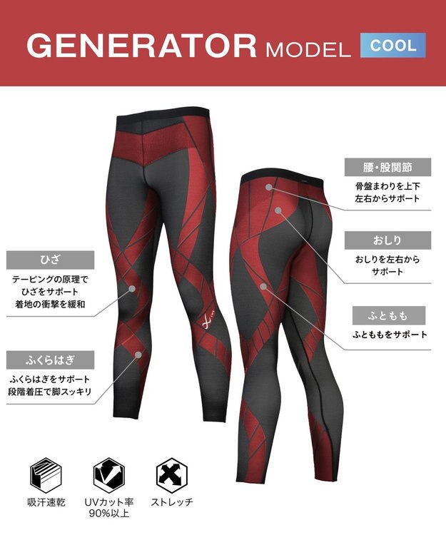 CW-X 【WOMEN】　スポーツタイツ　下半身フルサポート　ジェネレーターモデル　クール　熱・ムレを逃して涼しく快適　/ワコール　HZY279 ブラック