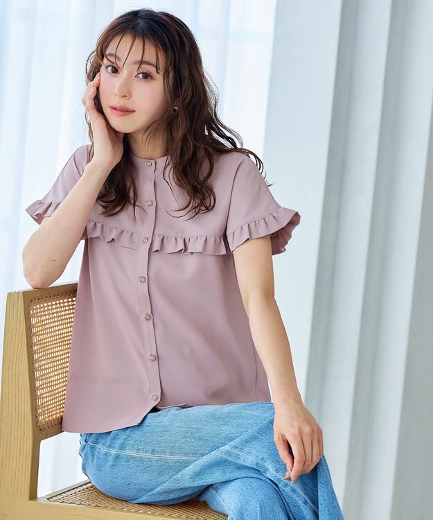 Tiaclasse L 【洗える】ケープ風フリルスリーブブラウス ピンク