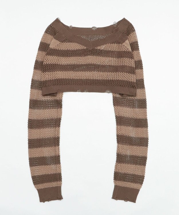 WEGO ダメージボーダーショートニット ブラウン