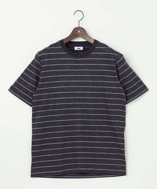 JOSEPH ABBOUD 【清涼感/吸水速乾】リネンハニカムボーダーＴシャツ ネイビー系2