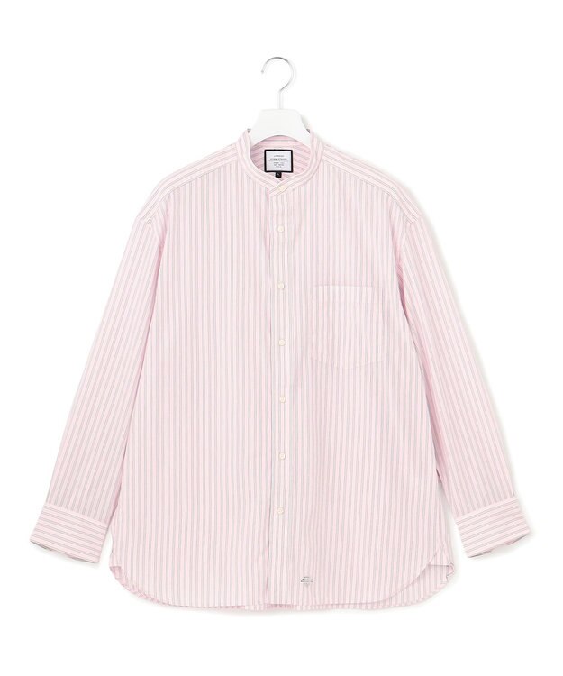 J.PRESS YORK STREET 【UNISEX】タイプライターストライプ バンドカラーシャツ ピンク系1