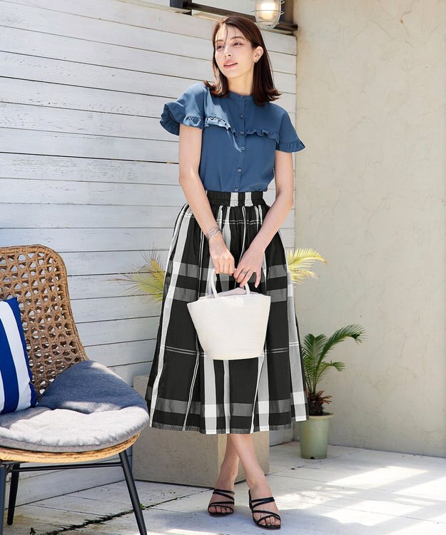 Tiaclasse L 【洗える】ケープ風フリルスリーブブラウス ブルー