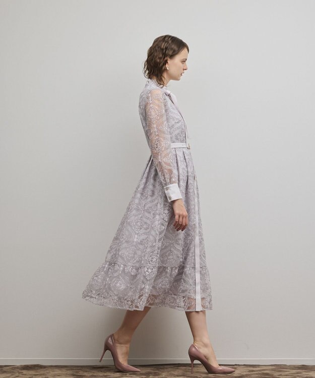 GRACE CONTINENTAL オーナメント刺繍フレアワンピース ラベンダー