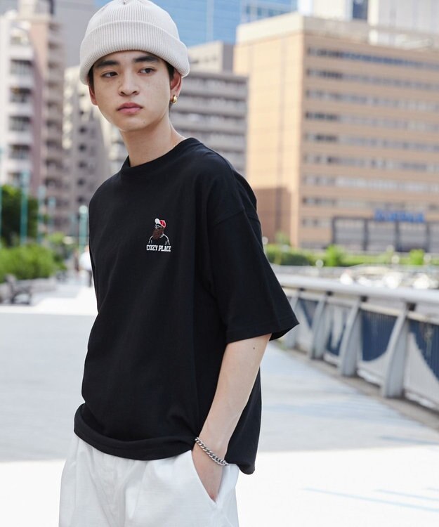 WEGO ヒゲサガラ刺繍Tシャツ ブラック