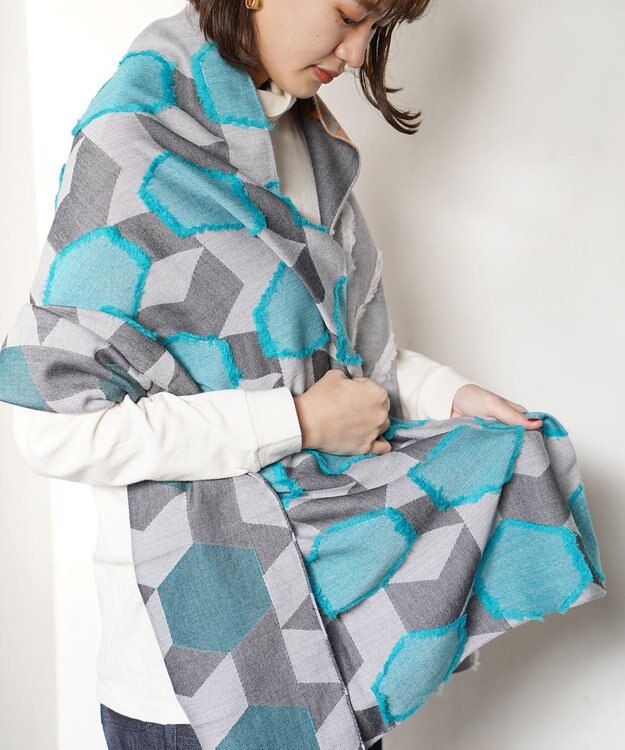 POLS ウールカットジャカードストール グレイ