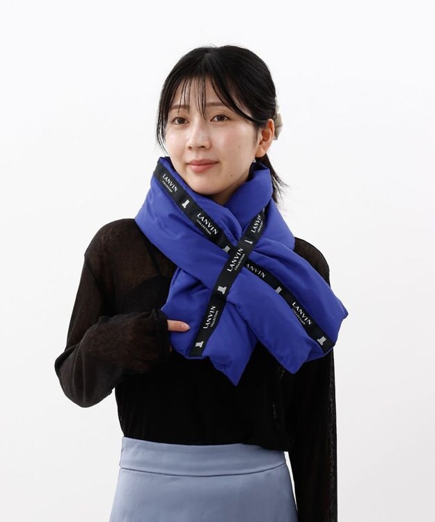 AURORA 【 LANVIN COLLECTION（ランバン コレクション） 】中綿リボン付マフラー(WASH) ブルー