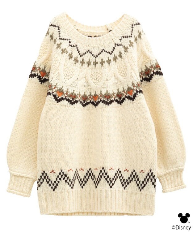 earth music&ecology 【予約】Disney/ミッキー刺繍ノルディックニットチュニック アイボリー