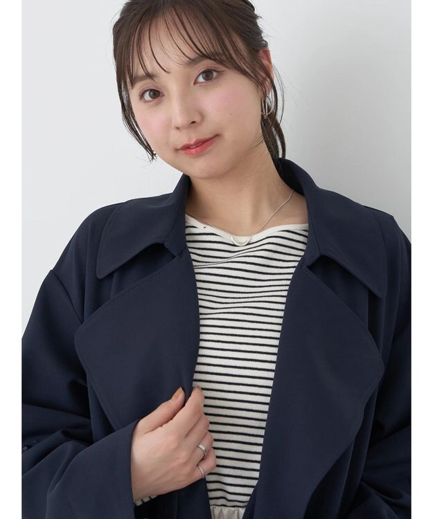 earth music&ecology ニュアンスビッグカラーコート Navy