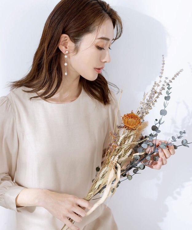 Tiaclasse L 【洗える】ナローフレアパフスリーブワンピース アイボリー