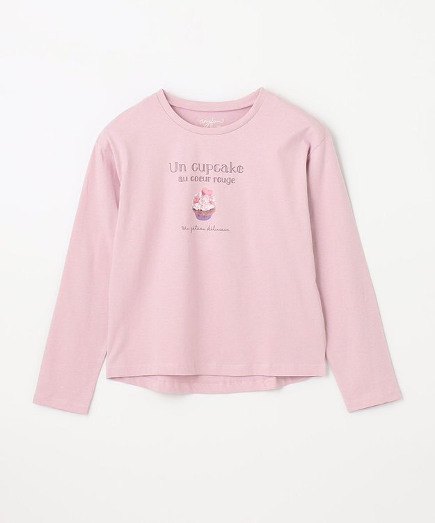 ANY KIDS アートモチーフ 長袖 Tシャツ ピンク×カップケーキ