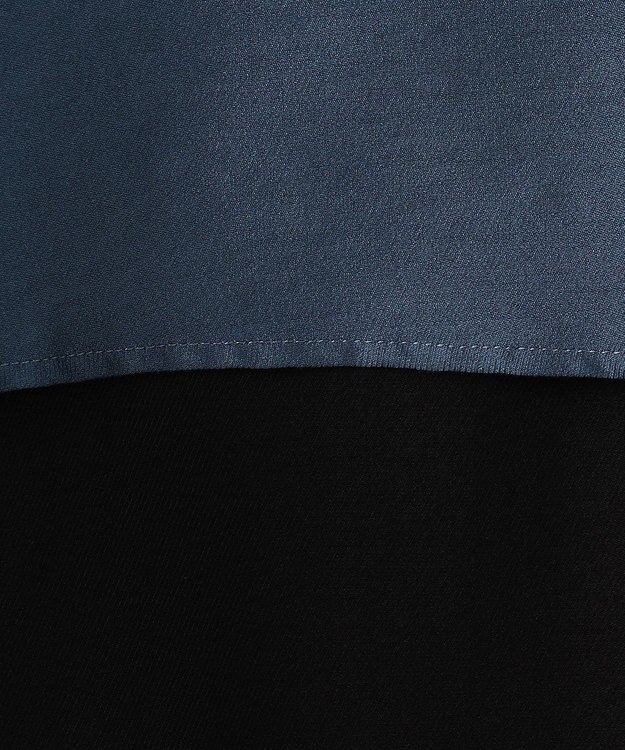 ICB 【洗える】ウールワッシャーツイル シャツドッキング ワンピース ブルーグレー×ブラック