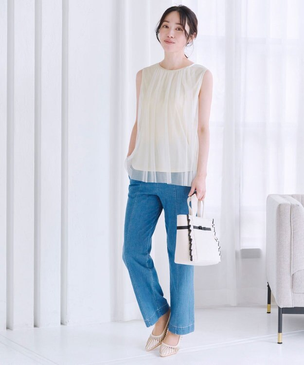 Tiaclasse 【洗える】チュールレースノースリーブトップス アイボリー