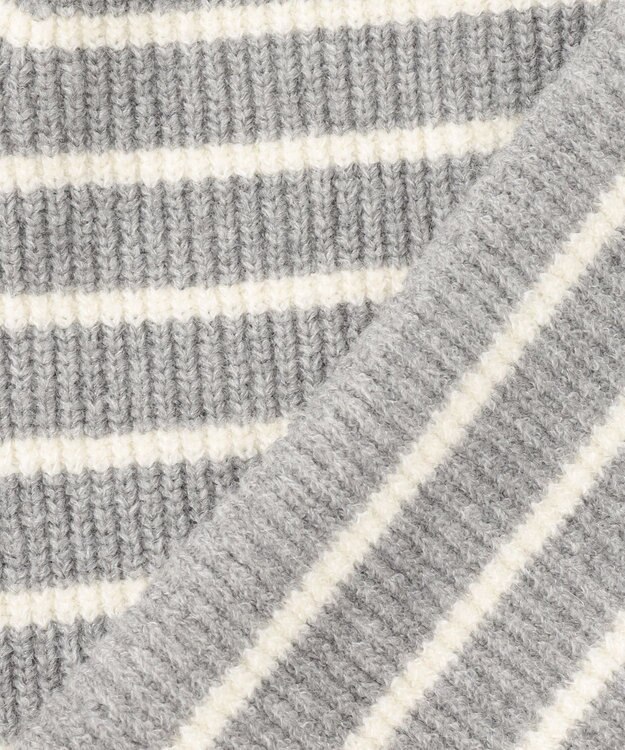 ANY SIS 【洗える】ハイネックボーダー ニット ライトグレー×アイボリーボーダー