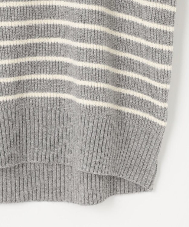 ANY SIS 【洗える】ハイネックボーダー ニット ライトグレー×アイボリーボーダー