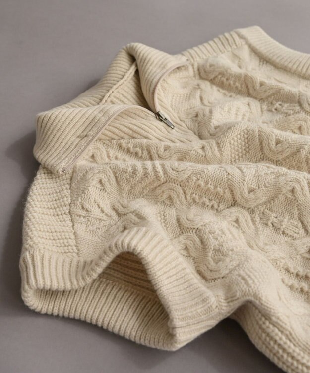 muuc 5種類の模様編み  パッチワーク柄ケーブル模様編みベスト ベージュ