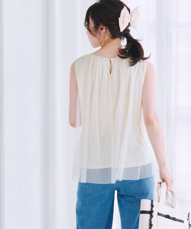 Tiaclasse 【洗える】チュールレースノースリーブトップス アイボリー