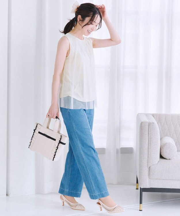 Tiaclasse 【洗える】チュールレースノースリーブトップス アイボリー