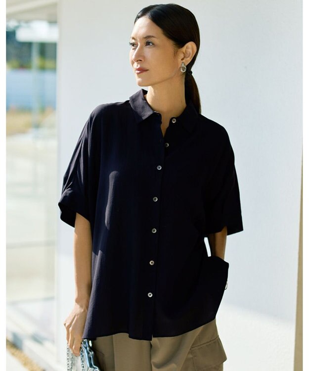 自由区 L 【カタログ掲載・定番人気・新色追加】リヨセルポプリン ブラウス ネイビー