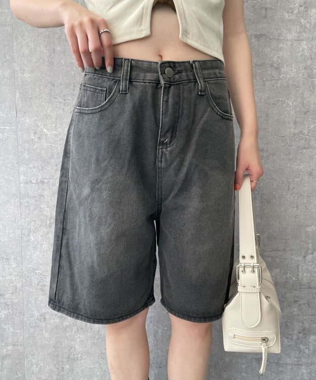 WEGO ワイドハーフデニムパンツ スミクロ