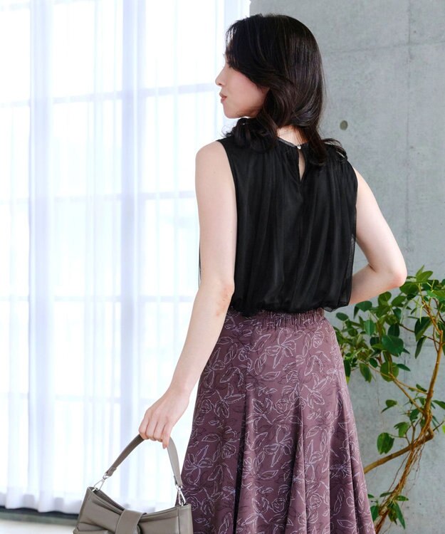 Tiaclasse 【洗える】チュールレースノースリーブトップス ブラック