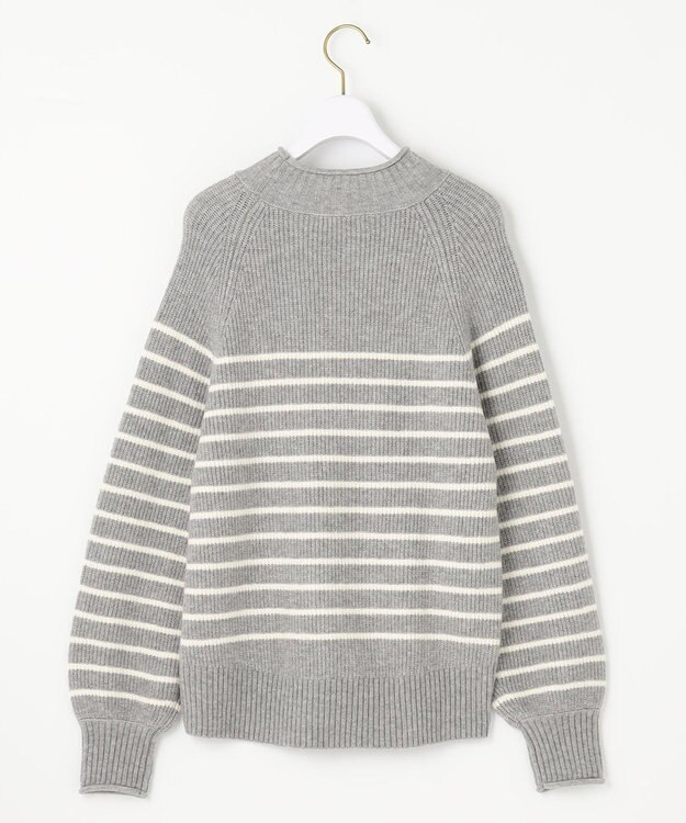 ANY SIS 【洗える】ハイネックボーダー ニット ライトグレー×アイボリーボーダー