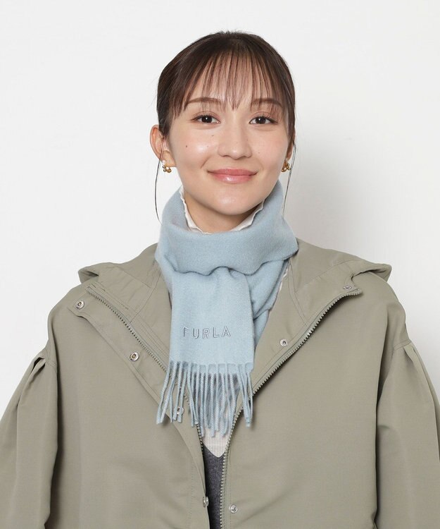MOONBAT FURLA(フルラ）カシミヤ100％ 無地 プチマフラー ペールスカイ