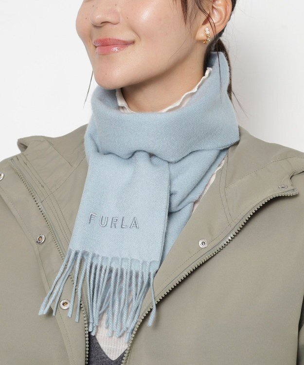 MOONBAT FURLA(フルラ）カシミヤ100％ 無地 プチマフラー ペールスカイ