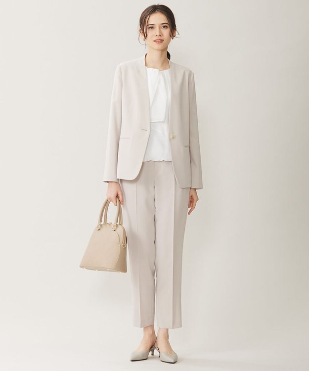 自由区 【セットアップ対応・UVカット・接触冷感・洗える】ライトストレッチノーカラー ジャケット ベージュ