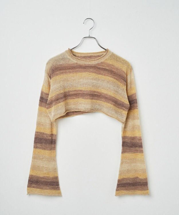 WEGO 段染めボーダーショートニット ブラウン