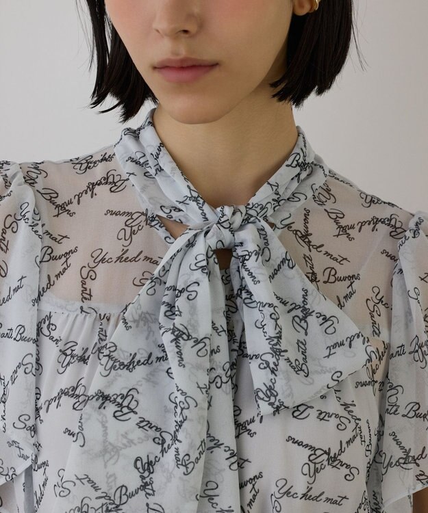 GRACE CONTINENTAL ボウタイプリーツプリントワンピース ブルー