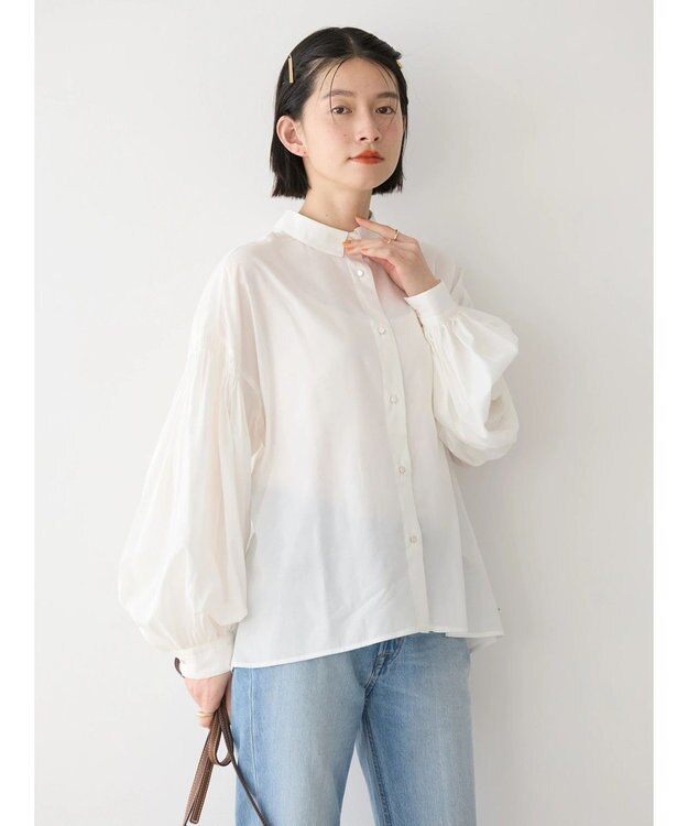 AMERICAN HOLIC ＵＶカット／接触冷感ギャザースリーブブラウス　 Off White