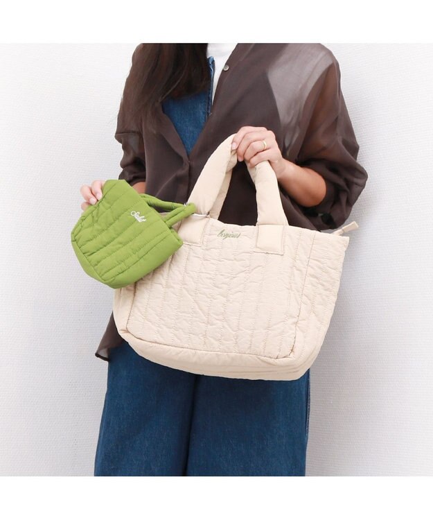 UNBILLION 【テレビ ドラマ着用アイテム】カシュカシュ cachecache / 親子キルティング刺繍トートバッグ ベージュ