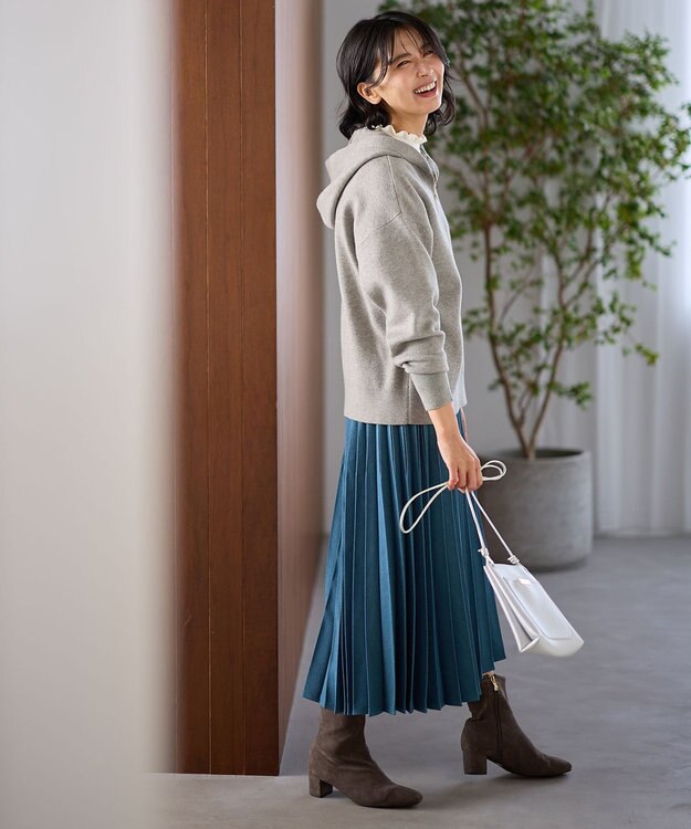 ANY L ハーフジップニットフーディー ライトグレー