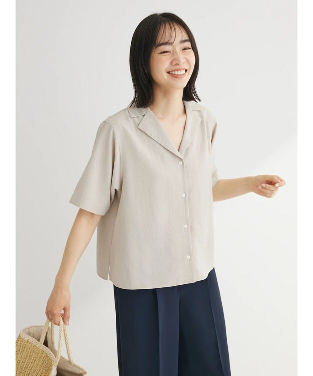 Green Parks 接触冷感　開襟シャツ Light Beige