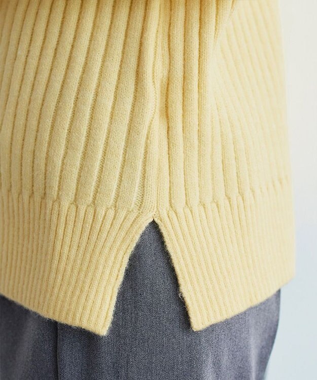 Tiaclasse L 【洗える】Vネックリブ編みニット イエロー