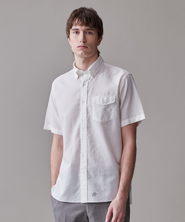 J.PRESS MEN 真夏を乗り切る爽快感と機能性【吸水速乾 / 接触冷感 / 高通気性 / ウォッシャブル】サッカー シャツ / B.D. ホワイト系