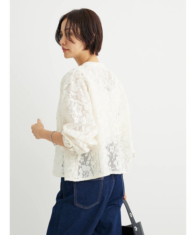 Green Parks ・ＥＬＥＮＣＡＲＥ　ＤＵＥ　バンドカラーレースシャツ Ivory